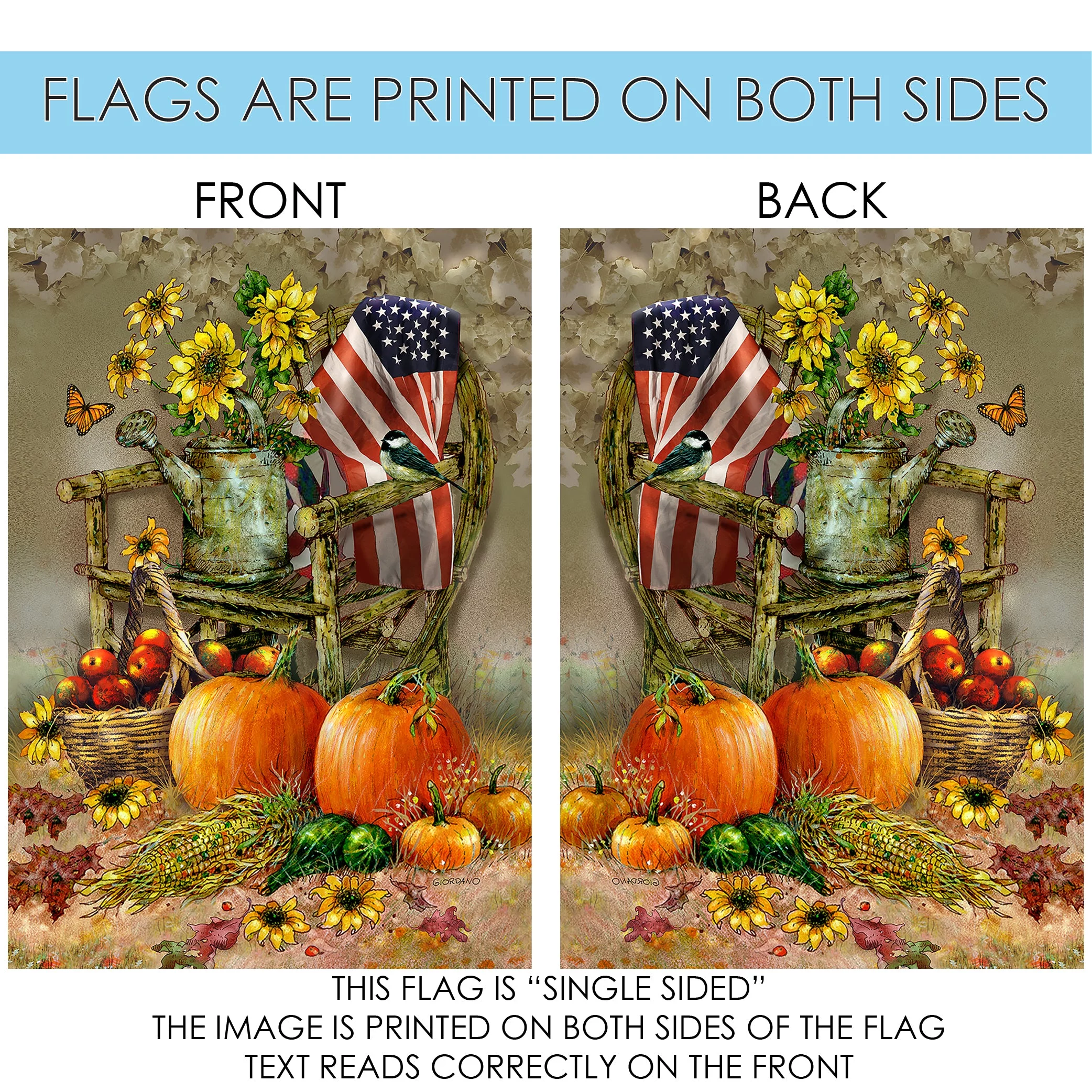 Toland Home Garden Autumn Chair Harvest Fall Flag Double Sided 12x18 Inch