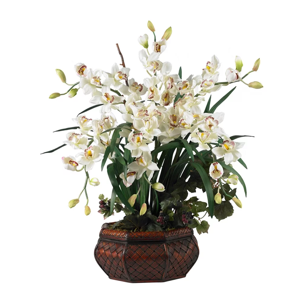 Nearly Natural Large Cymbidium Silk Flower Arrangement, White