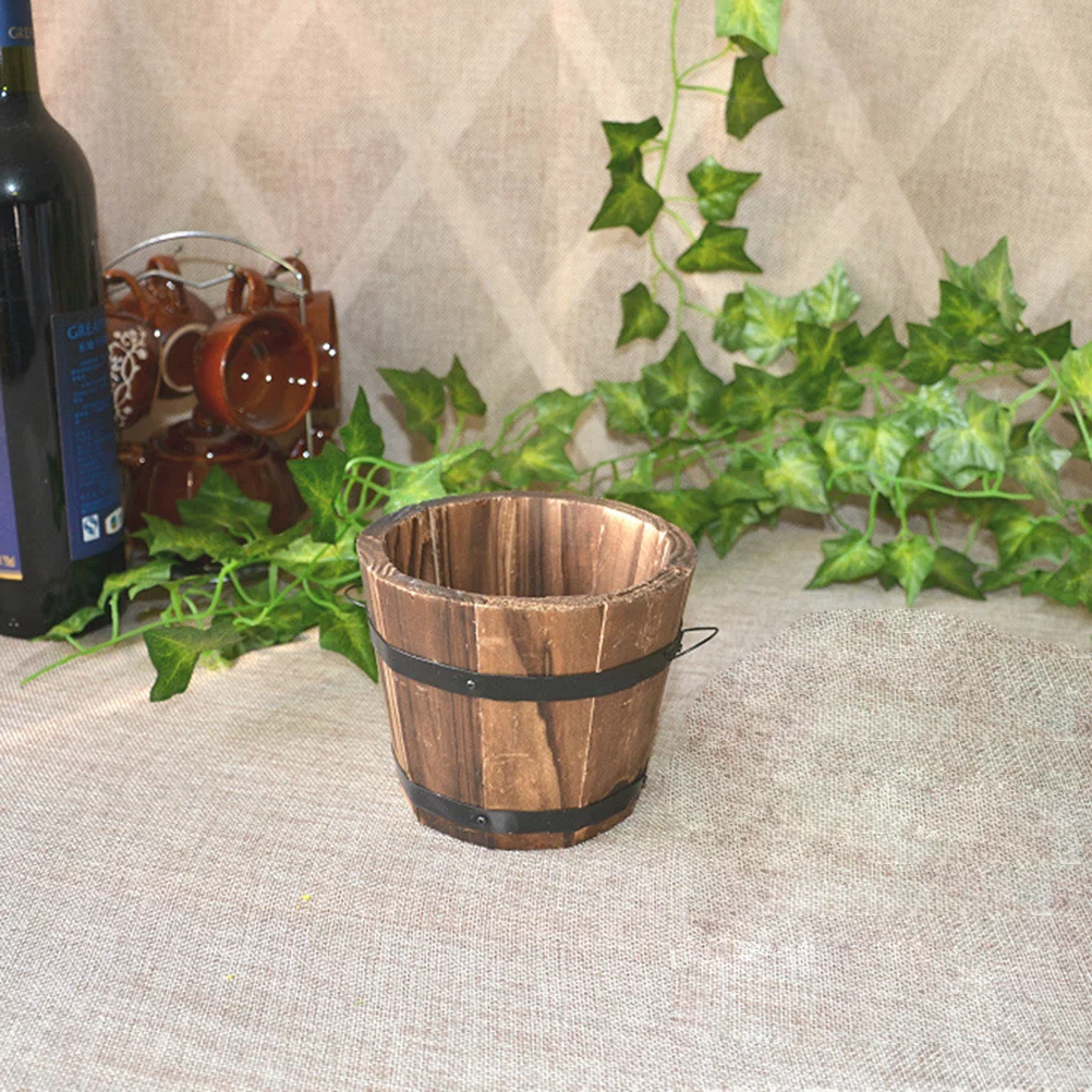 OUNONA Planterwooden Pot Flower Bucket Plantersrustic Succulent Whiskey Box Outdoor Wood Gardenround Pots Containerlarge Plants