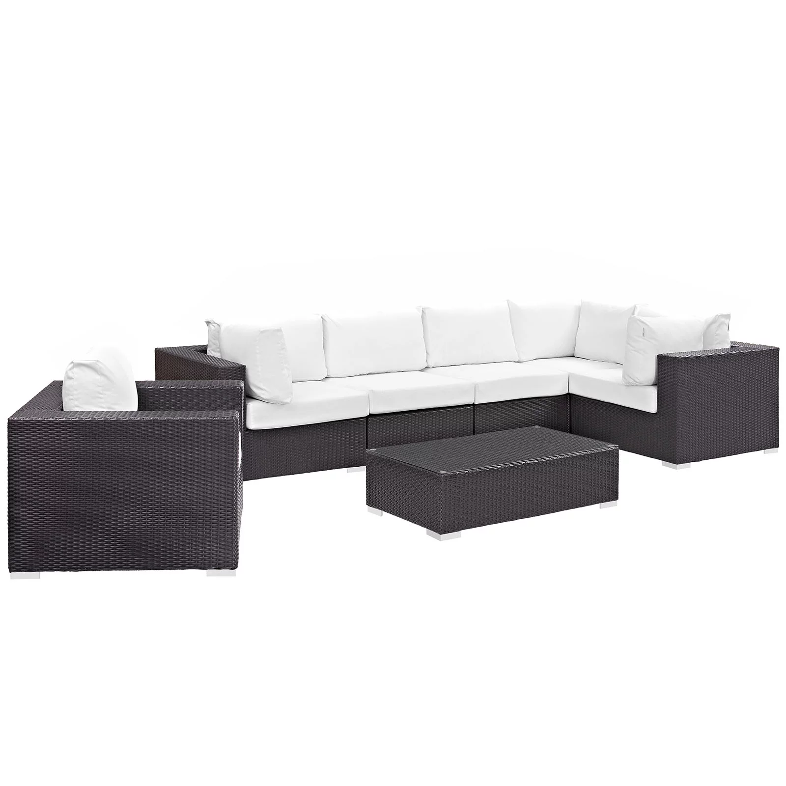 Modern Contemporary Urban Design Outdoor Patio Balcony Seven PCS Sectional Sofa Set, White, Rattan