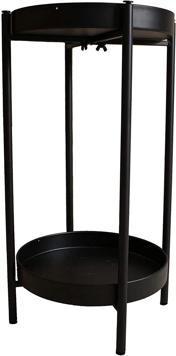 Cotta Planters Metal Plant Stand 2-Tier 23 Inch Tall 12 Inch Wide, Black, No Assemble, Removable Plates, Side Table, Night Stand