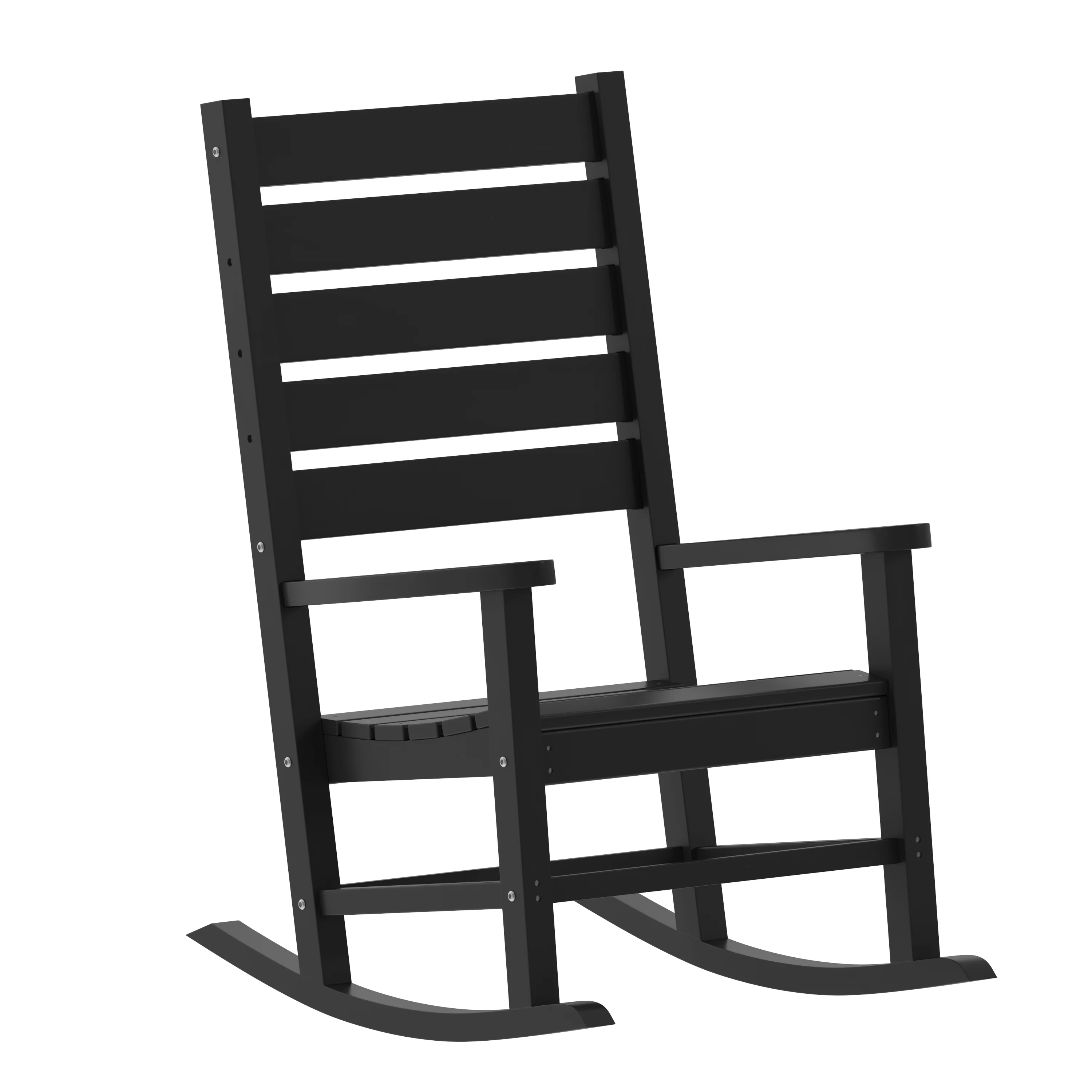 Merrick Lane Contemporary Rocking Chair, All-Weather HDPE Indoor/Outdoor Rocker in Black