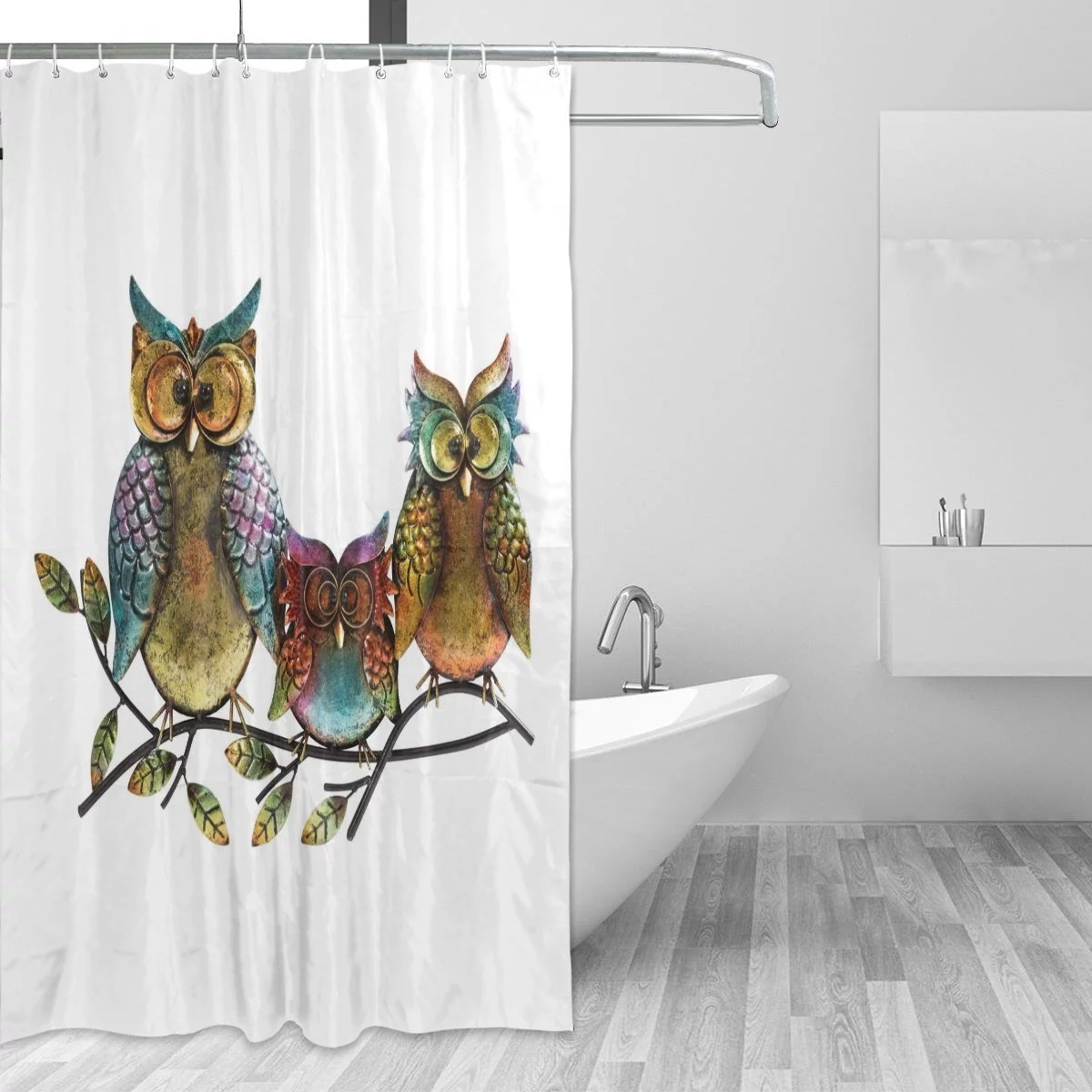 POPCreation Owl Family Of Three Wall Decor Shower Curtain Waterproof Bathroom Shower Curtain 48x72 inches