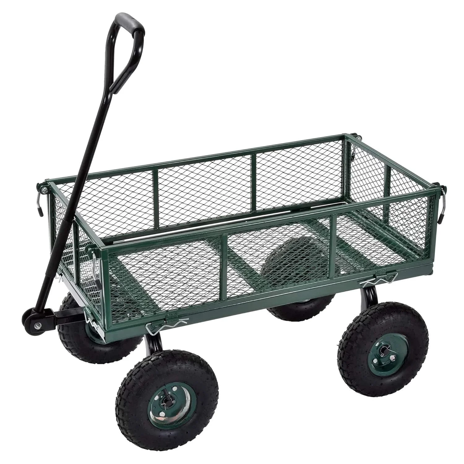 Carts GW3418-GR Heavy Duty Steel Frame 400 Pound Load Capacity Outdoor Utility Garden Wagon with Pneumatic Tires, Green Finish