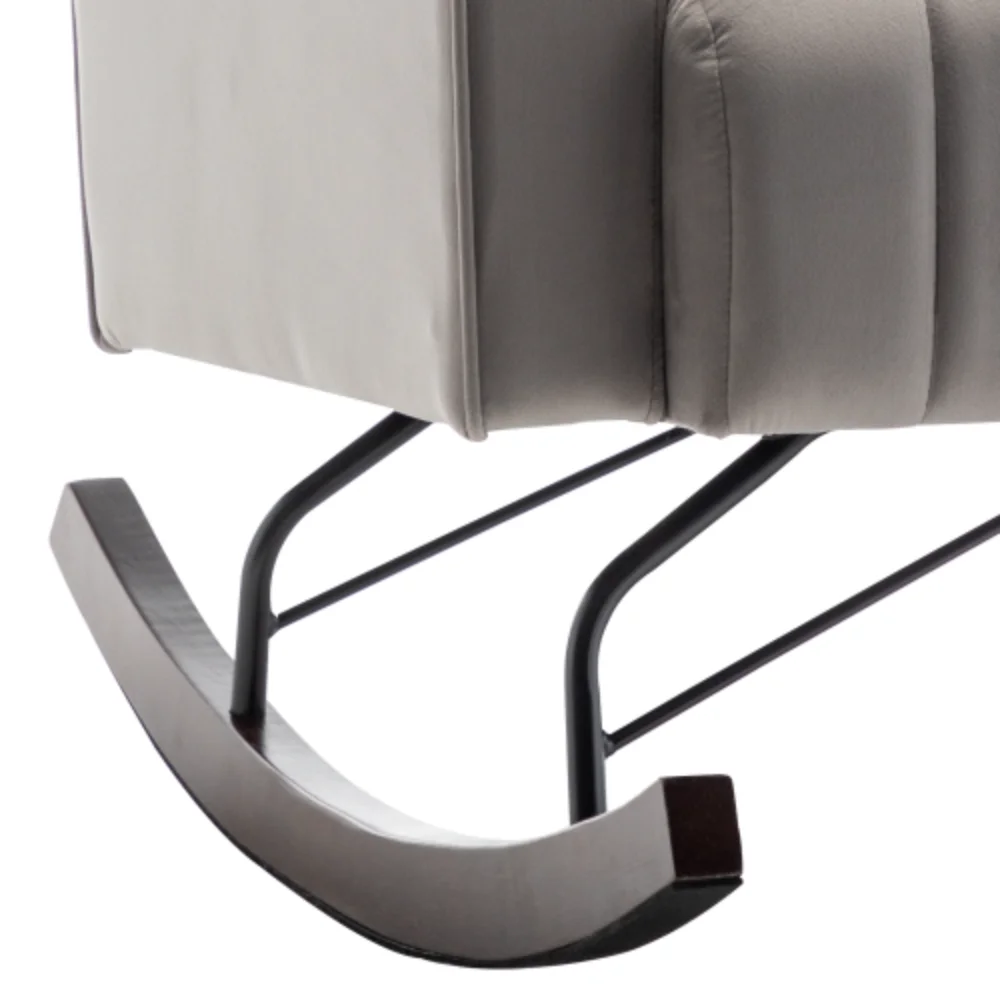 Accent Rocking Chair with with Solid Metal Legs, Upholstered Comfy Glider Rocker for Reading, Bedroom and Living Room Grey + Velvet
