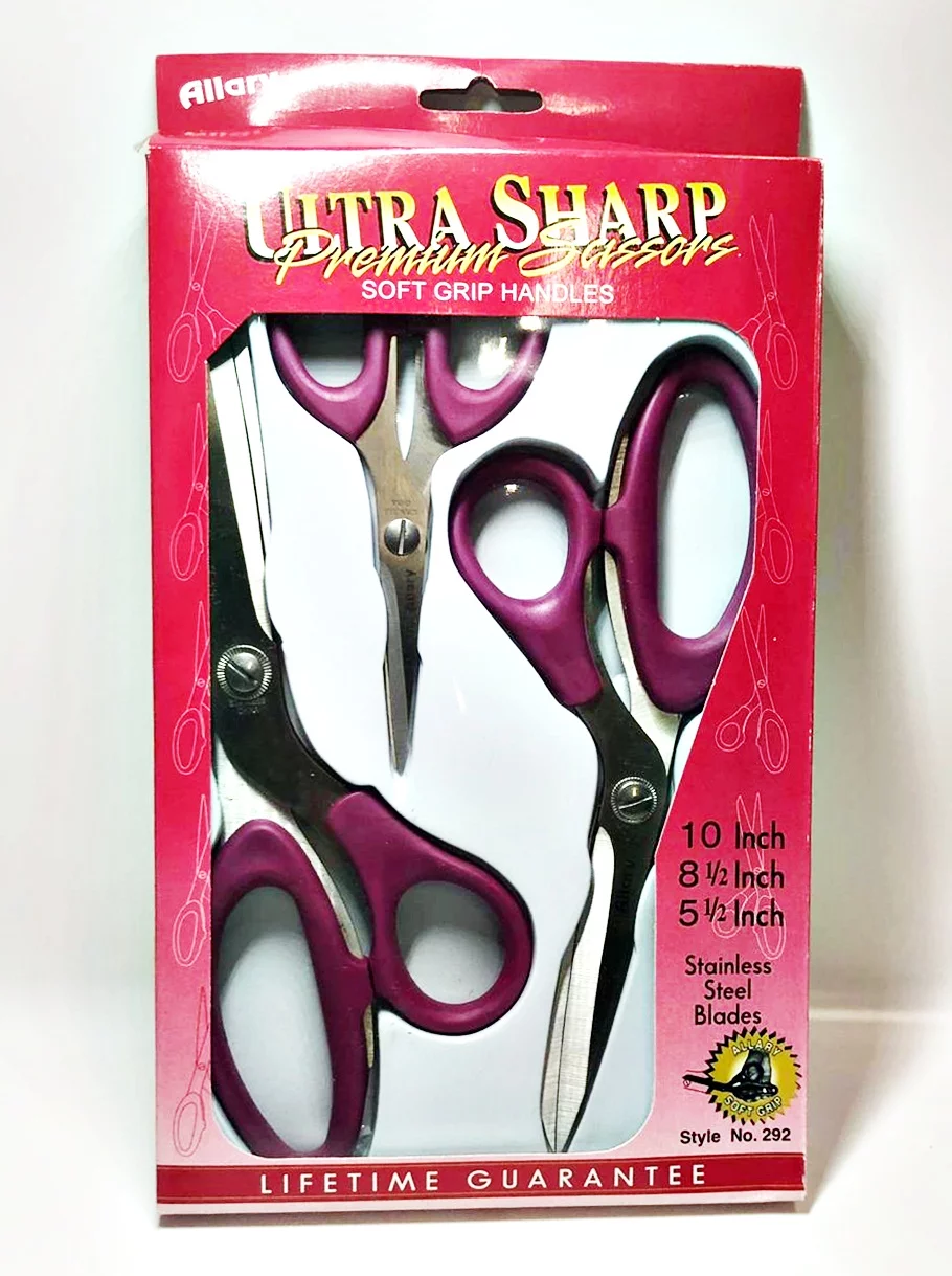 Allary #292 3 Pcs of Ultra Sharp Premium Scissors Soft Grip Handles, Purple