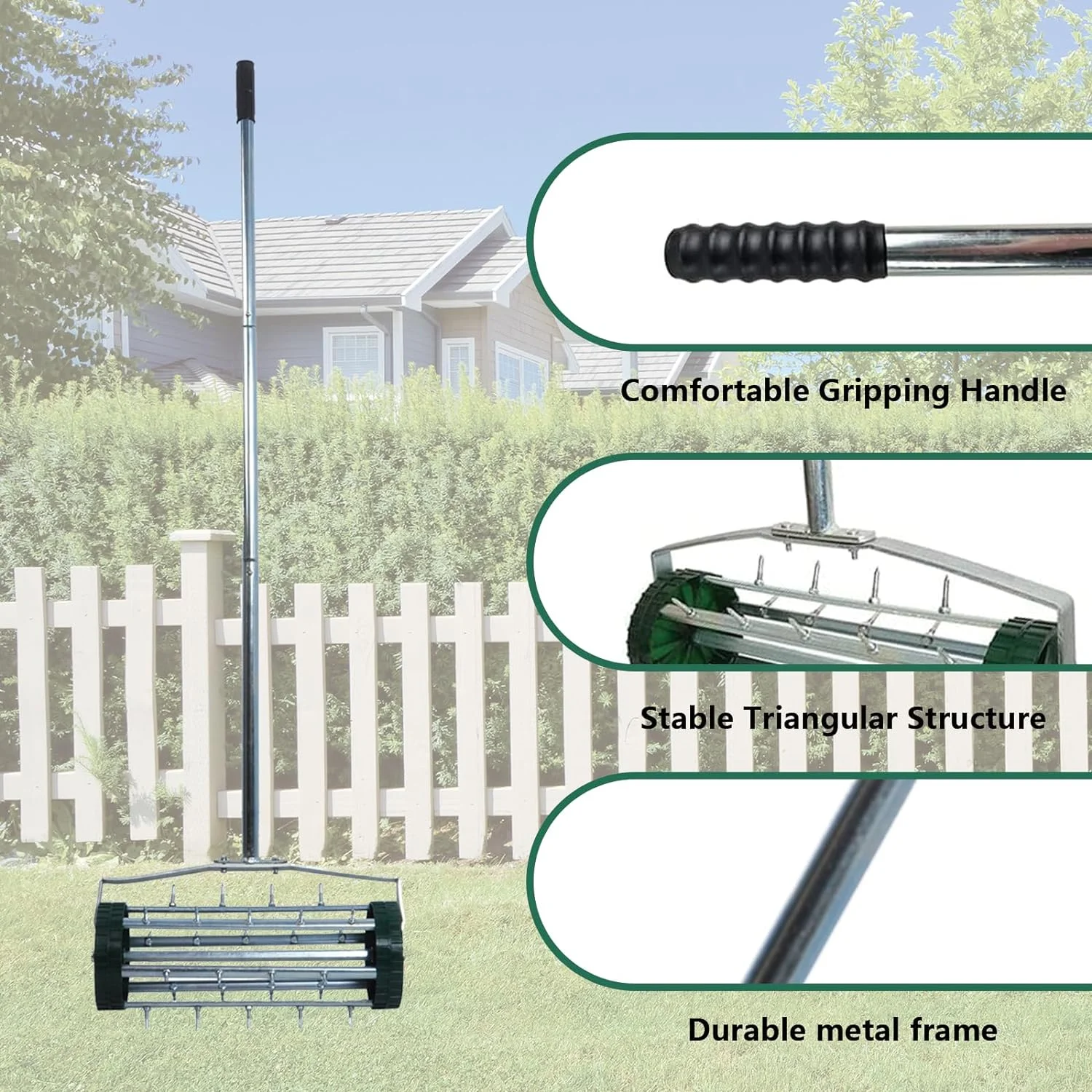 Heavy Duty Rolling Lawn Aerator,Rolling Lawn Aerator, Rotary Push Tine Spike Soil Lawn Aerator Gardening Tool with 3-Piece Long Steel Handle for Garden Yard Grass Maintenance,Garden Yard Rotary Push