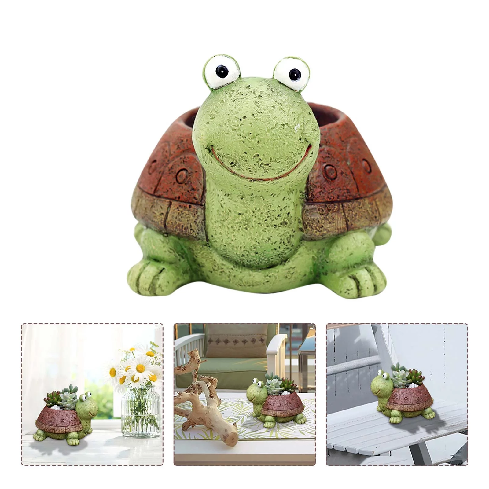 LHWEN Turtle Flower Pot Flower Pot Animal Gardening Pot Resin Succulent Plant Stand Suitable for Home Office Desk Mini Decoration Gift for Animal Lovers Size 10x10x5 5cm Flower Pot Space 6x5 5cm