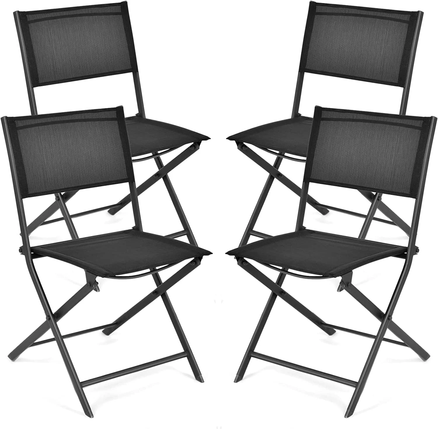 Patio Folding Chairs Set of 4, Outdoor Portable Camping Chairs with Breathable Fabric Backrest & Seat, Heavy Duty Steel Dining Chairs Sling Chairs for Poolside, Yard, Garden, Deck, Lawn