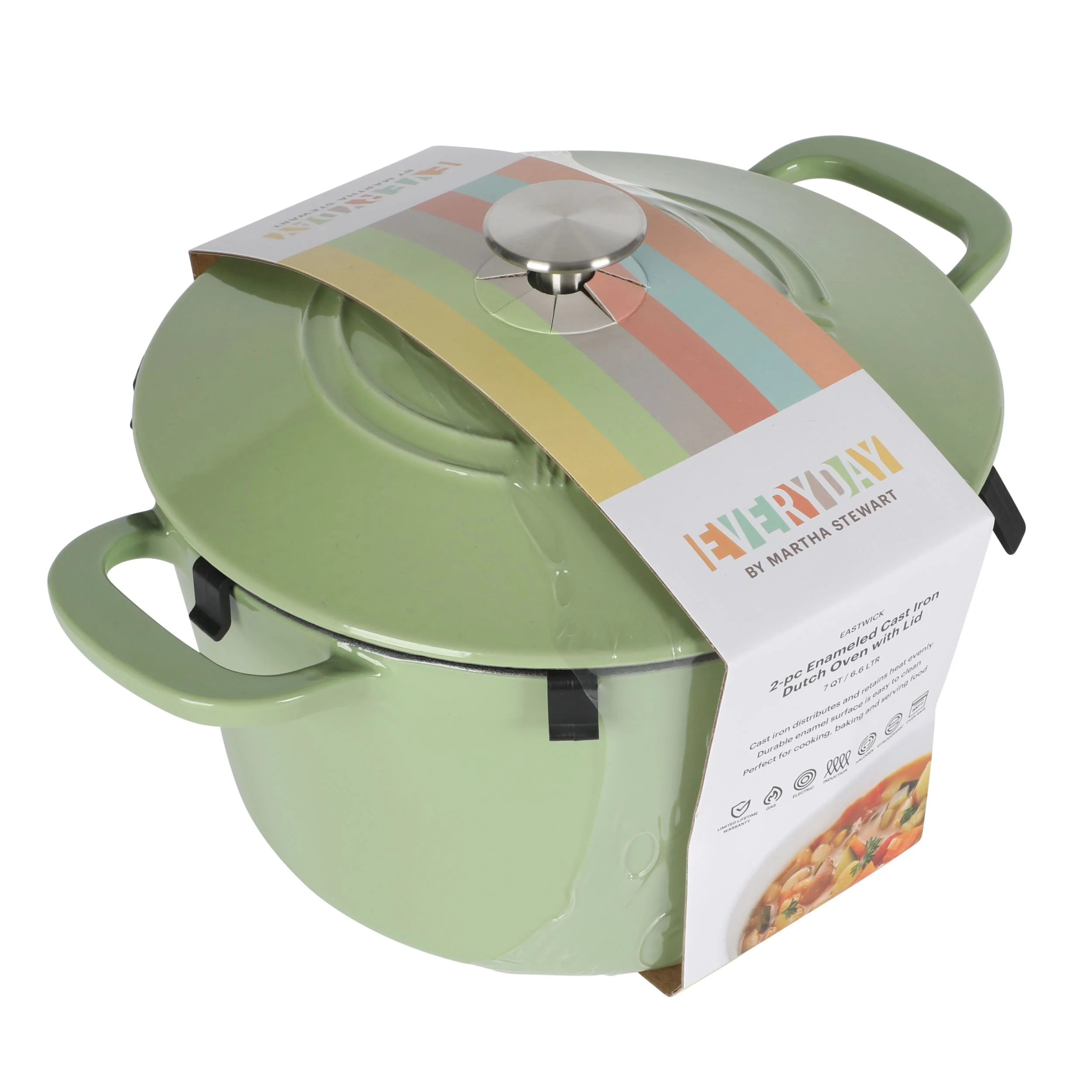 Martha Stewart Everyday Eastwick 7-Quart Sage Enamel Cast Iron Dutch Oven