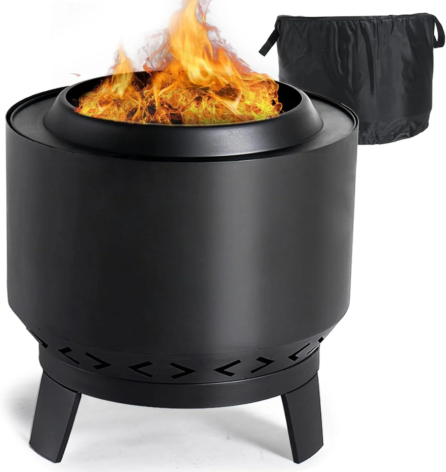 Aoxun Smokeless Fire Pits, 19 in Burning Portable Firepit with Removable Ash Pan& Waterproof Cover Bag for Outside Wood Burning, for Camping, Backyard, BBQ