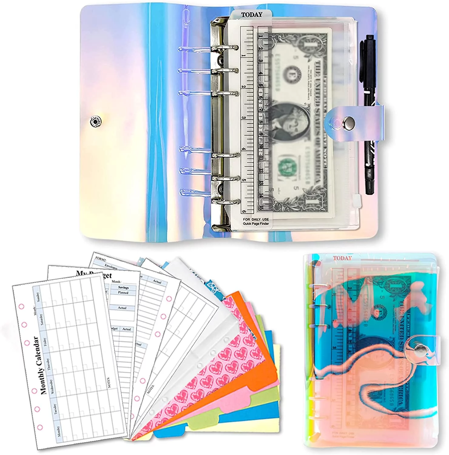 PVC Finances Organizer, 2022 Weekly & Monthly Personal Budget Planner, 6-Ring Binder Refillable Notebook with 12 Cash Envelopes & Budget Sheets Calendar