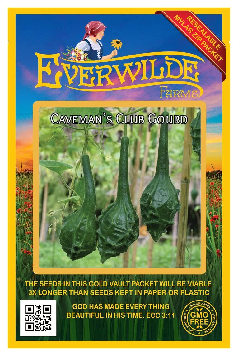 Everwilde Farms - 25 Caveman’s Club Gourd Seeds - Gold Vault Jumbo Bulk Seed Packet