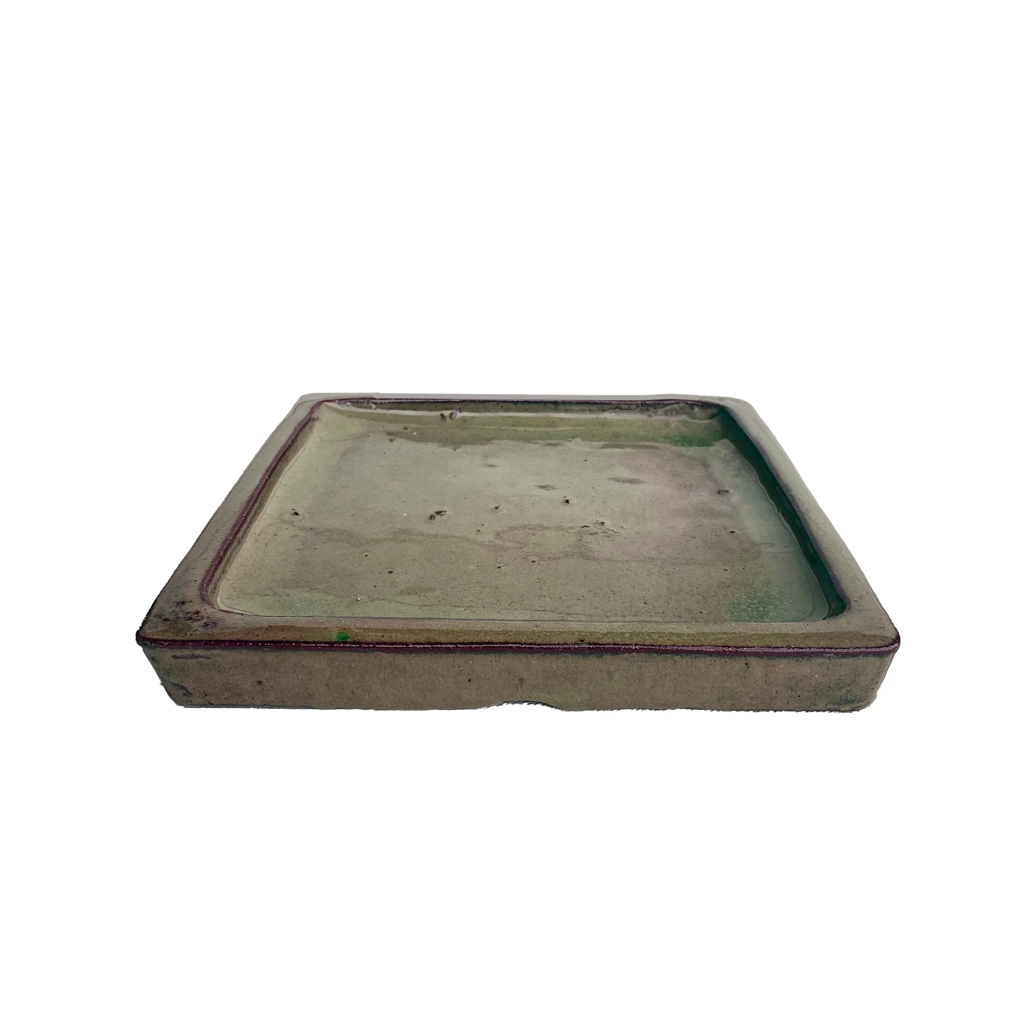 Square Ceramic Saucer | High-Fired, Green, Durable & Elegant | Planter Runoff Collector |8