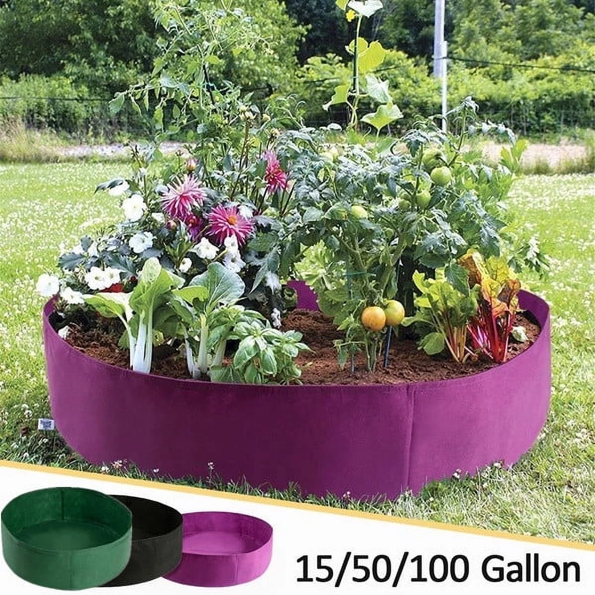 Tophomer 15/50/100 Gallon Outdoor Planters Bag, Garden Pots Plant Grow Bags Deep Soil Planting Container
