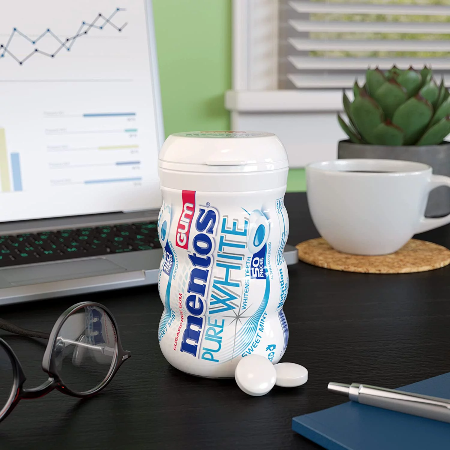 Pure White Sugar-Free Chewing Gum With Xylitol, Sweet Mint, Bulk, 50Piece Bottle (Pack Of 6)