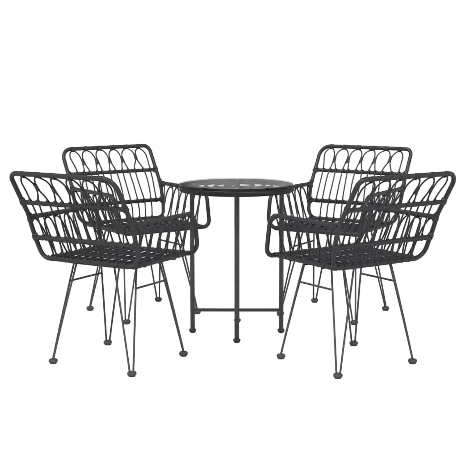 moobody 5 Piece Patio Dining Set Black Poly Rattan