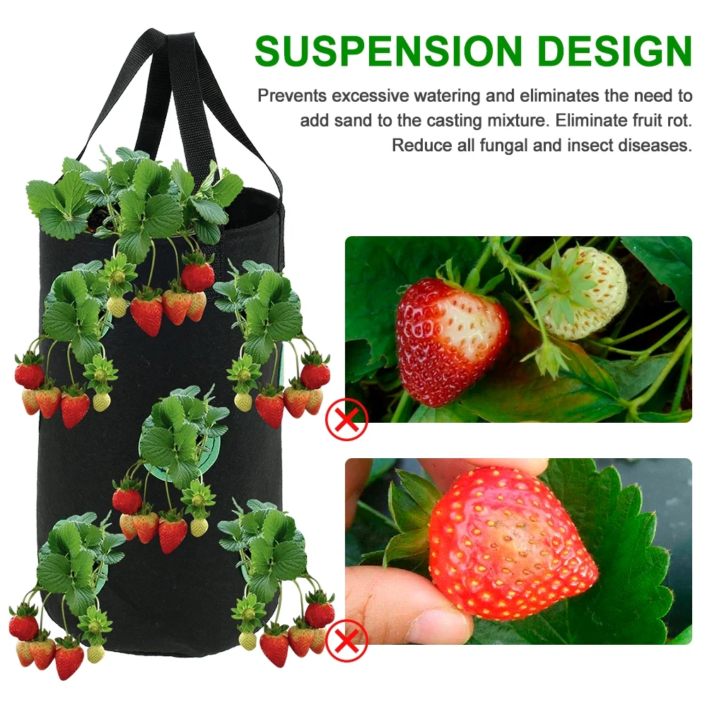 ZOELNIC Strawberry Planting Pot Container Plant Grow Bags Home Hanging Strawberry Planter Growing Bags Reusable Non-woven Fabric Green
