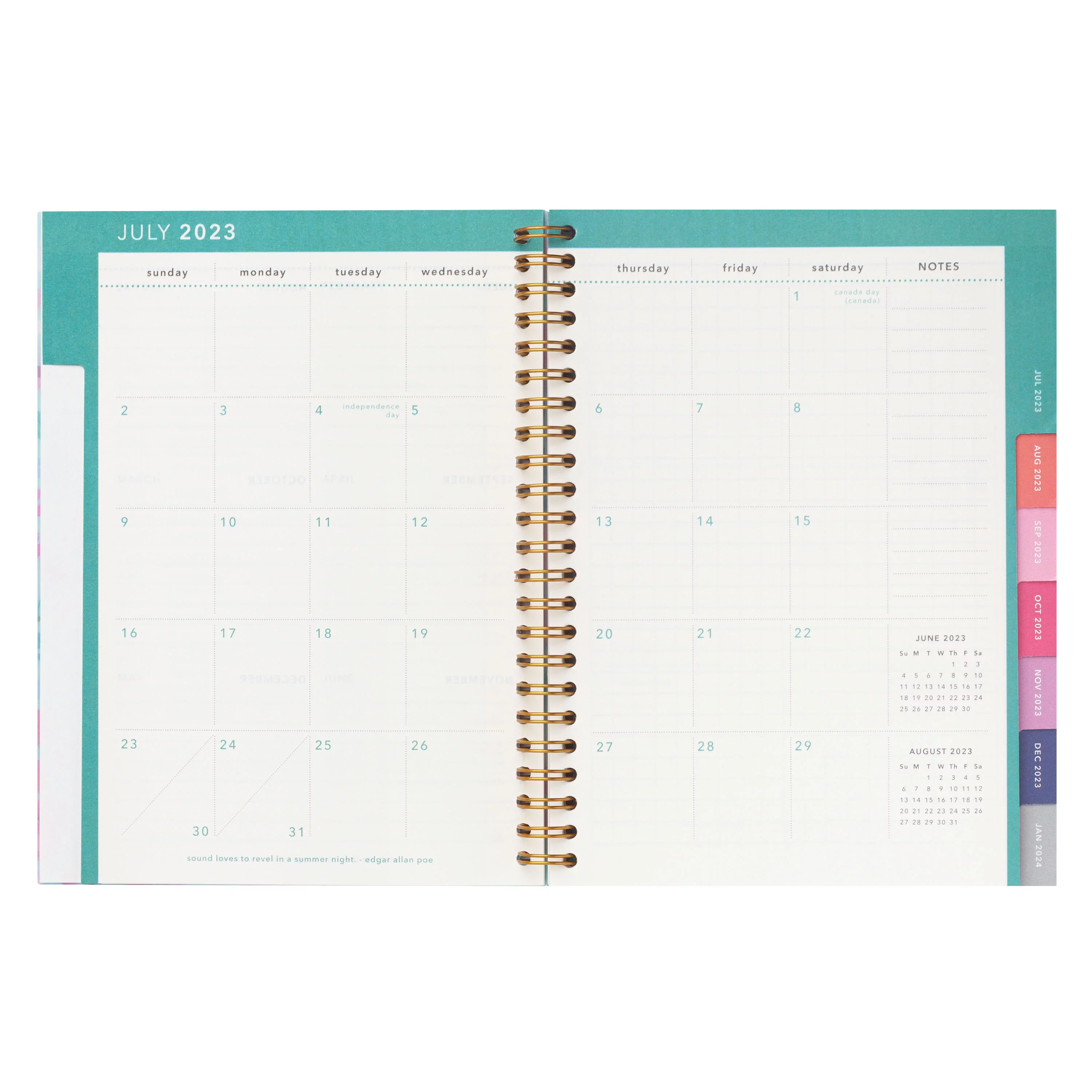 2023-2024 Mintgreen Weekly Monthly Spiral Planner, 6 x 8, Mint Ditsy