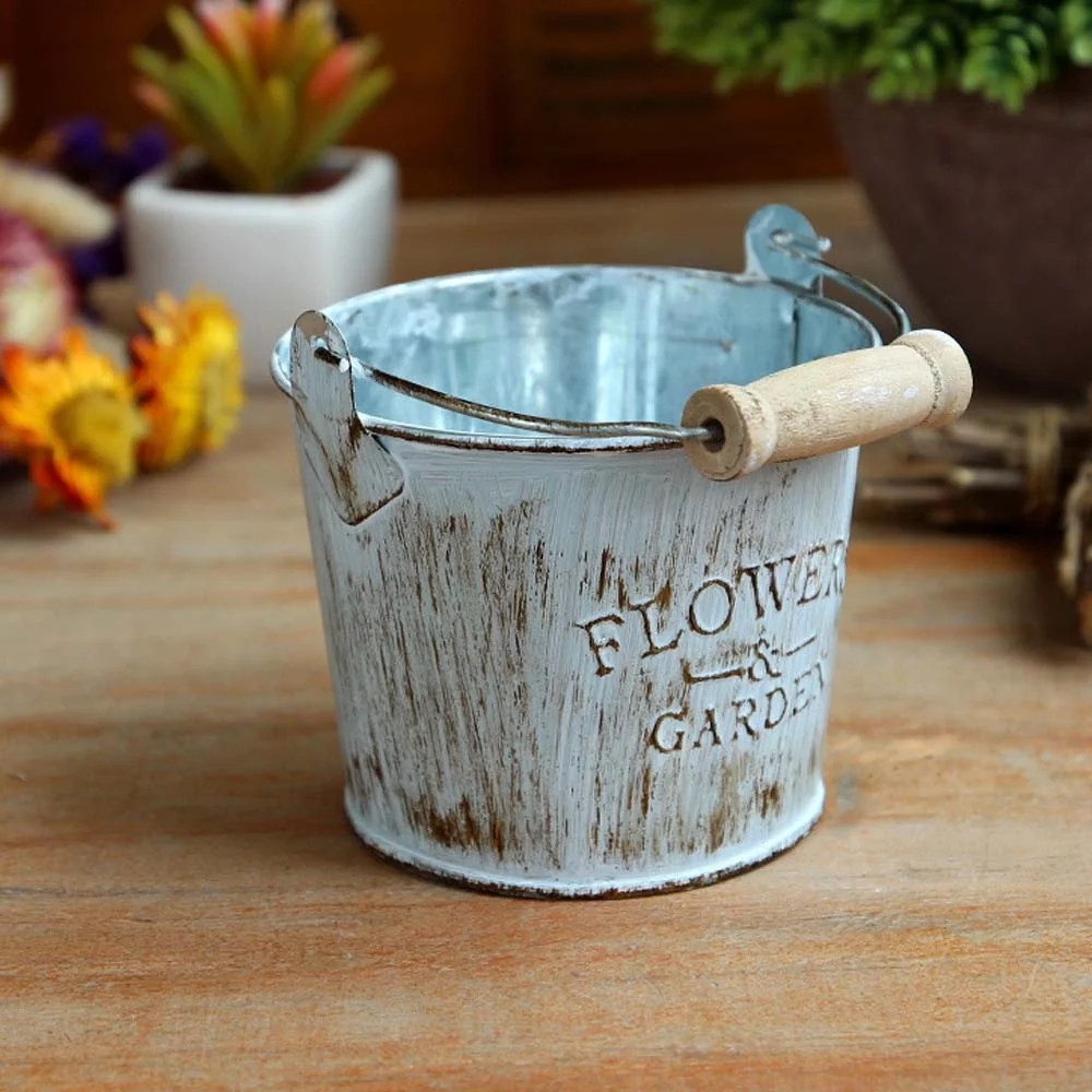 Vintage Metal Iron Keg Flower Pot Hanging Balcony Garden Planter Decor Pot