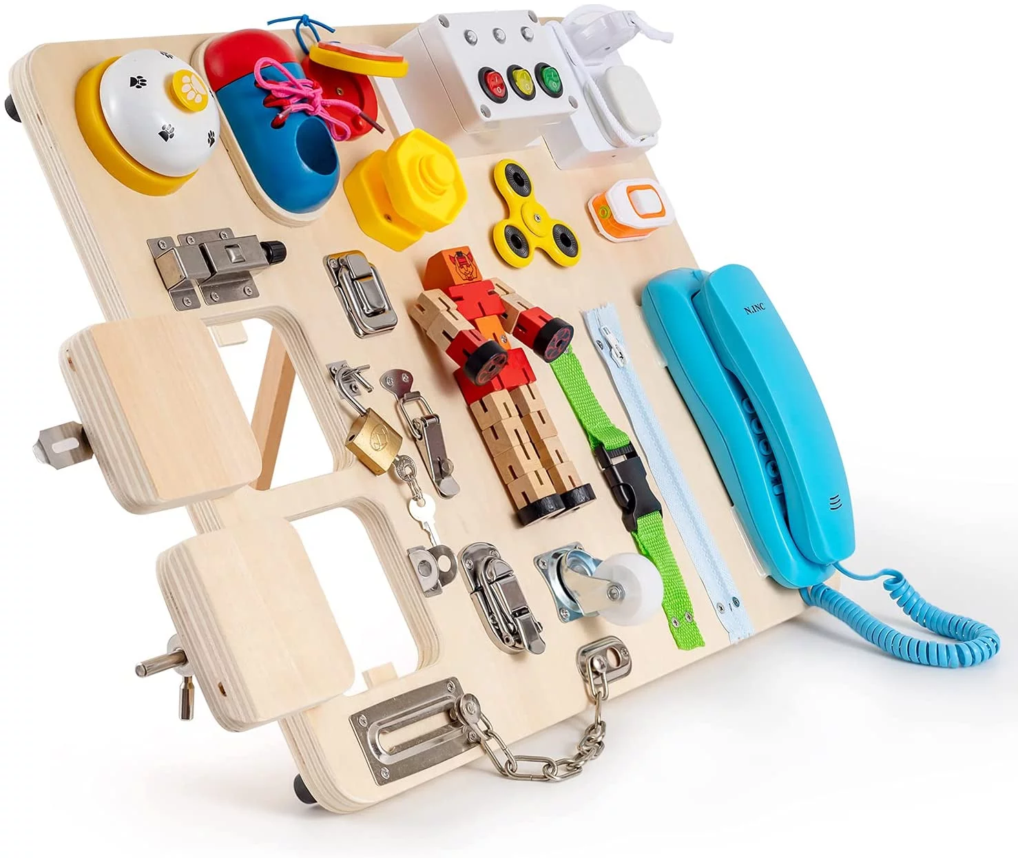 Terra Montessori Busy Board for Toddlers-Busy Board Toys Learn to Dress Toys for 3 - 12 Year Old Kids - Learning Toy for Airplane or Car Travel-20-in-1 Busy Board