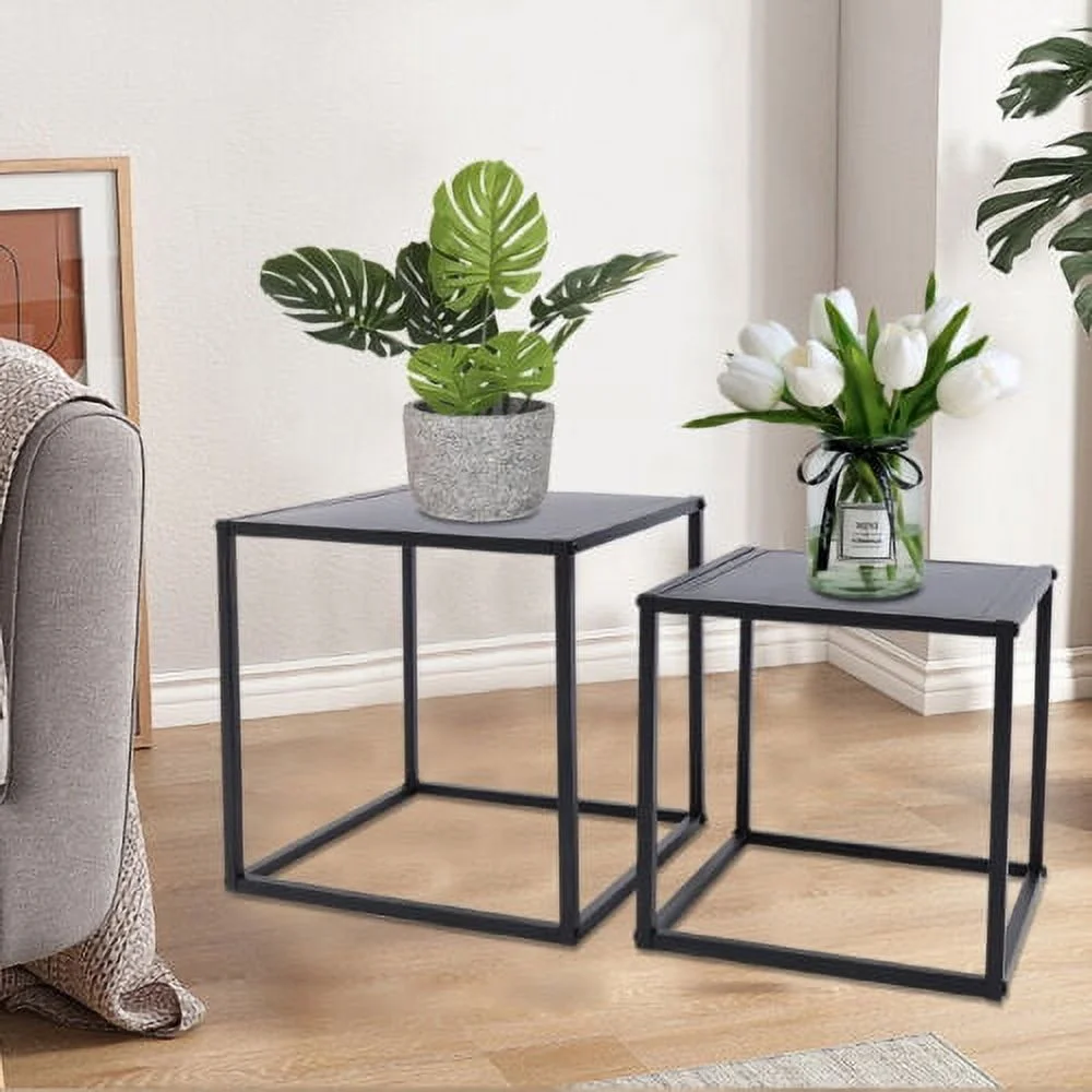 2pcs Square Metal End Table Home Flower Plants Stand Display Coffee Side Table