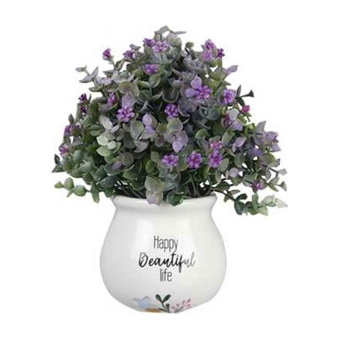Ceramic Birthday & Beautiful Life Pot with Artificial Flower