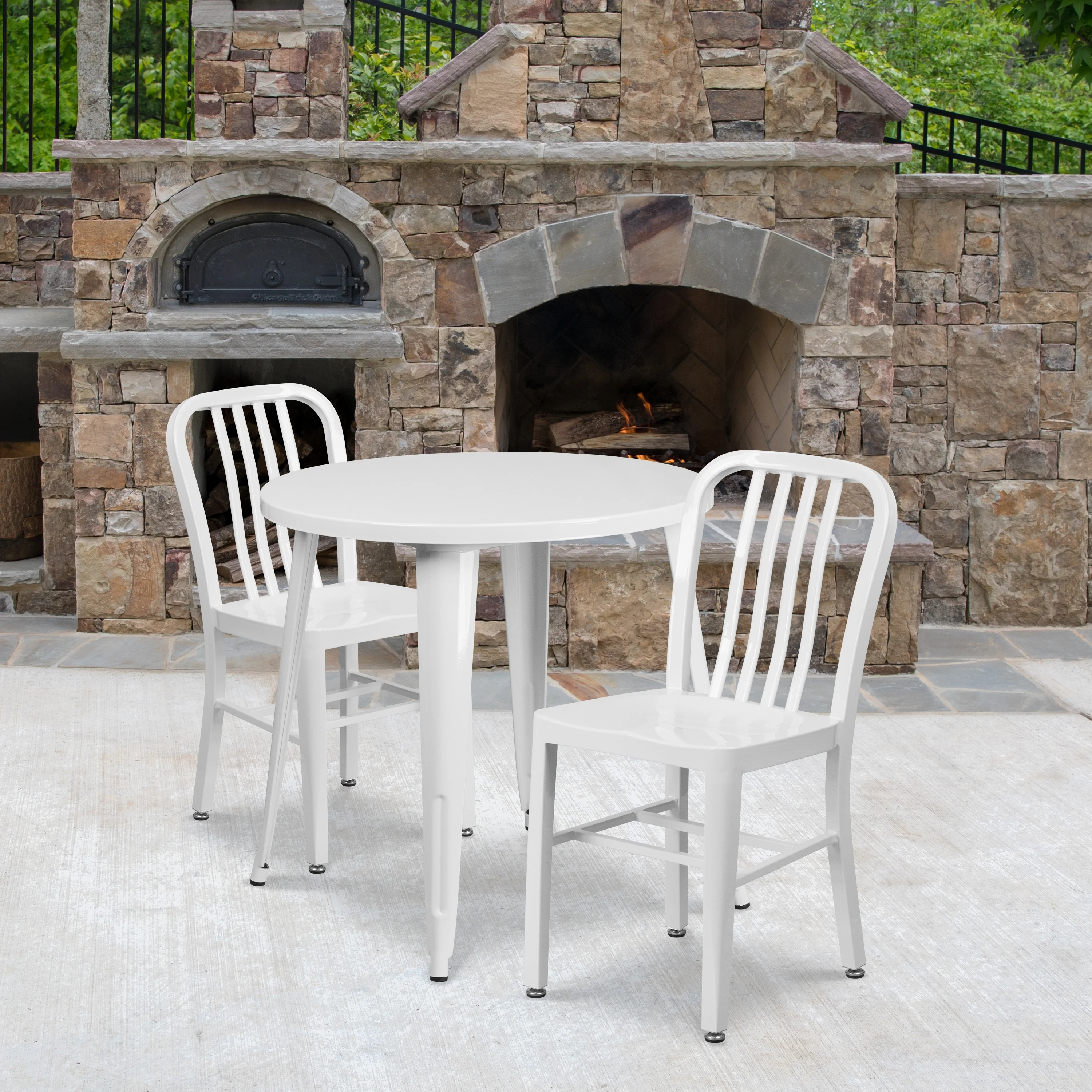 Flash Furniture 30-inch Round Indoor/ Outdoor 3-piece Metal Table and Chairs Set White