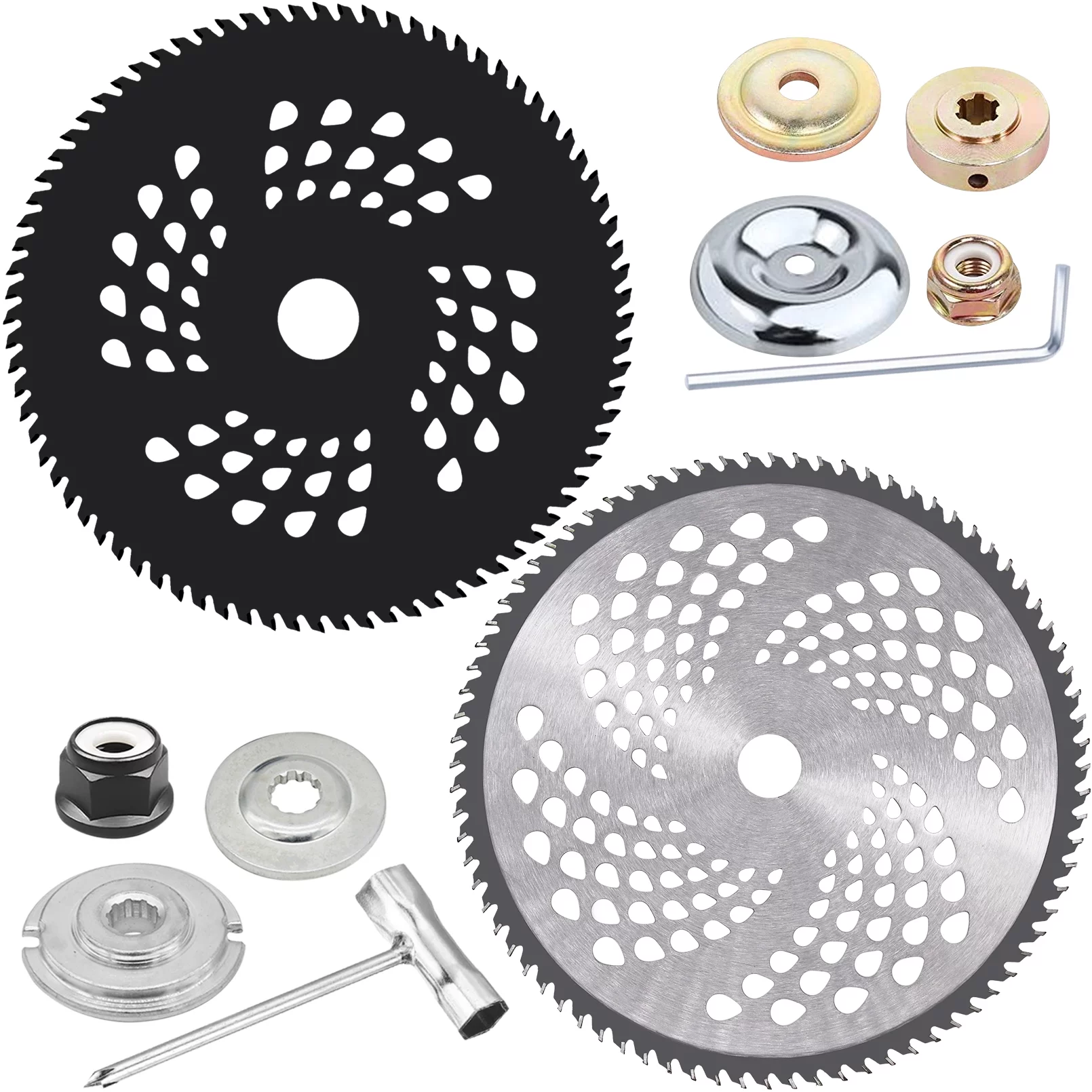 Tivddikun 8 Inch & 10 Inch 80 Tooth Carbide Tip Circular Saw Brush Cutter Trimmer Weed Eater Blade With Two Kind Different Adapter Kits