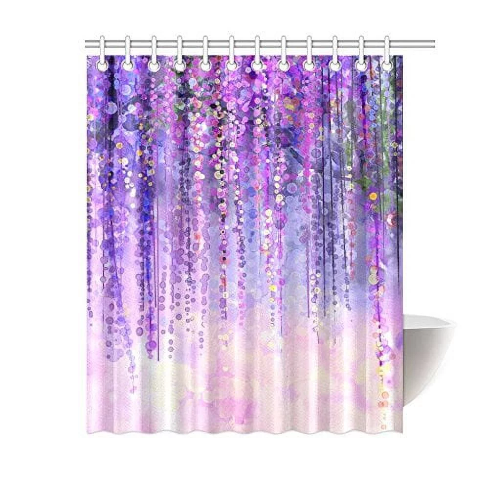 MYPOP Wisteria Flowers Tree Home Decor, Purple Violet Floral Polyester Fabric Shower Curtain Bathroom Sets with Hooks 60 X 72 Inches