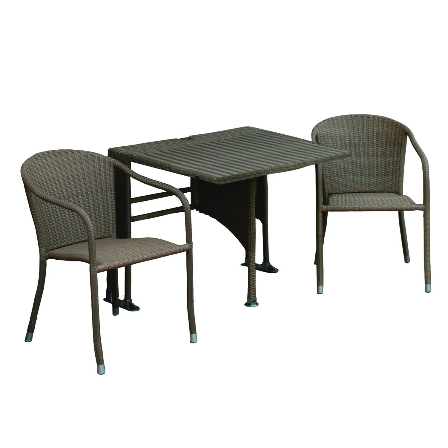 Blue Star Terrace Mates Daniella, 3-Piece All Weather-Wicker Table and Chair Set  with Half-Square Table & Stacking Chairs, Coffee