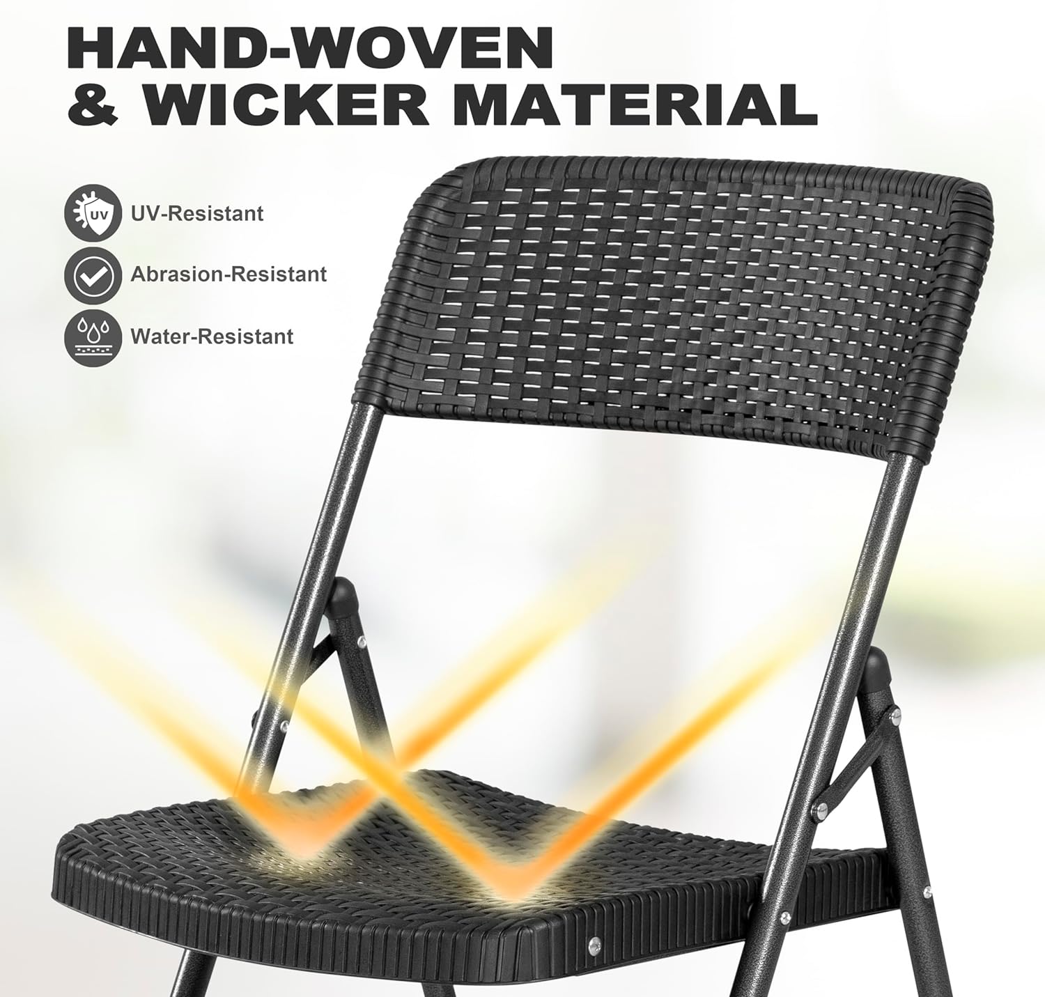 3 Piece Outdoor Folding Patio Set, Weather-Resistant Rattan Folding Patio Table and Wicker Patio Chairs for Indoors and Outdoors, Backyard, Pool, Lawn, Porch, Balcony, Black