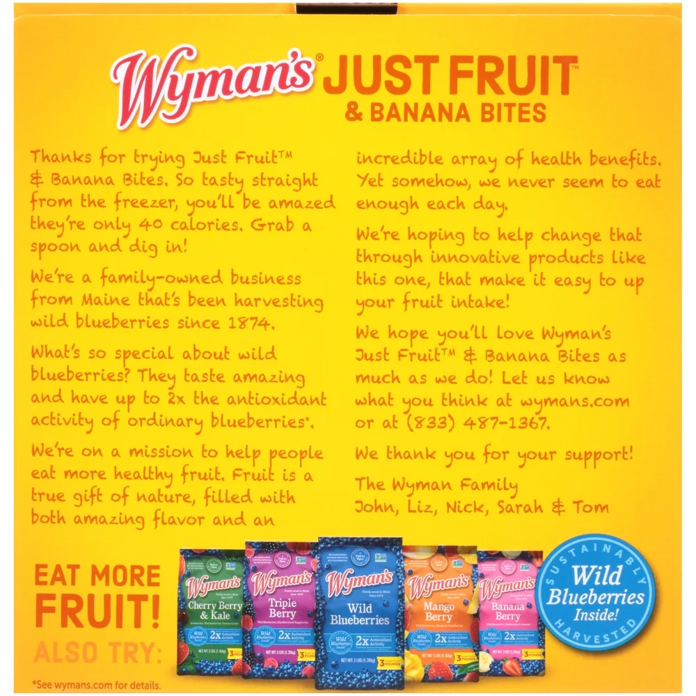 Wyman's Just Fruit & Banana Bites, 4 Pack of 2.3 oz Cups (Frozen)