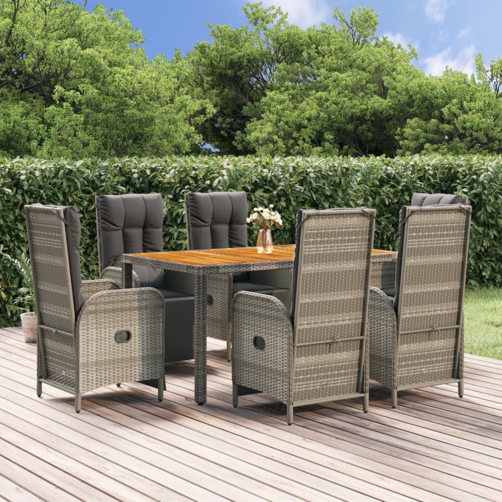 Anself 7 Piece Patio Dining Set with Cushions Gray Poly Rattan
