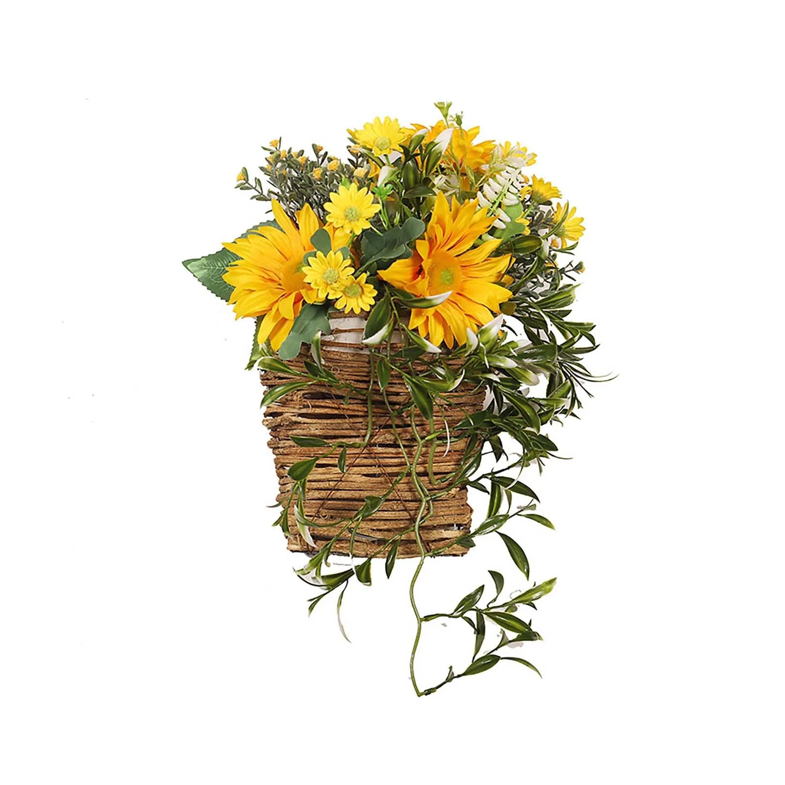 Hot Selling Sunflower Gypsophila Wall Mounted Hanging Basket Door Front Wreath Flower Daisy Decoration