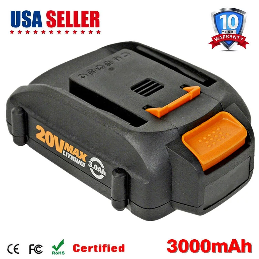 2 Batteries 3.0Ah WA3520 For WORX WA3575 WA3578 WA3525 WG160 20V Max Lithium Tools Battery 3000mAh