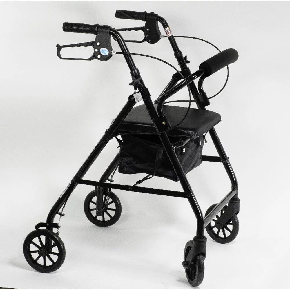 Rollator with Loop Brakes on Rolling Walker Black
