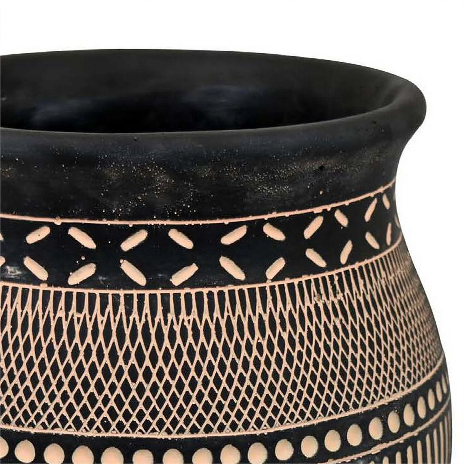 12 Inch Planter - Resin - Large Pot Shape - Tribal Design - Black and Beige