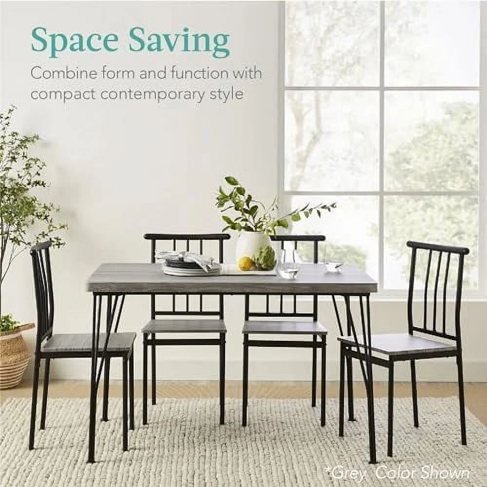 GFVCNIO 5-Piece Metal and Wood Indoor Modern Rectangular Dining Table  Set for Kitchen  Dining Room  Dinette  Breakfast Nook w/ 4 Chairs - Black