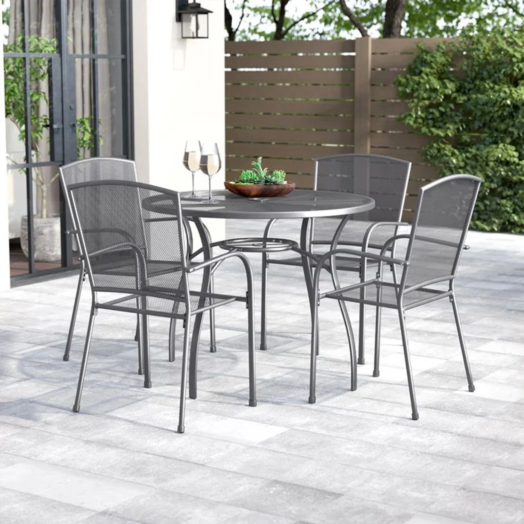 AECOJOY Outdoor 5 Piece Metal Patio Dining Set with Round Table 1.73