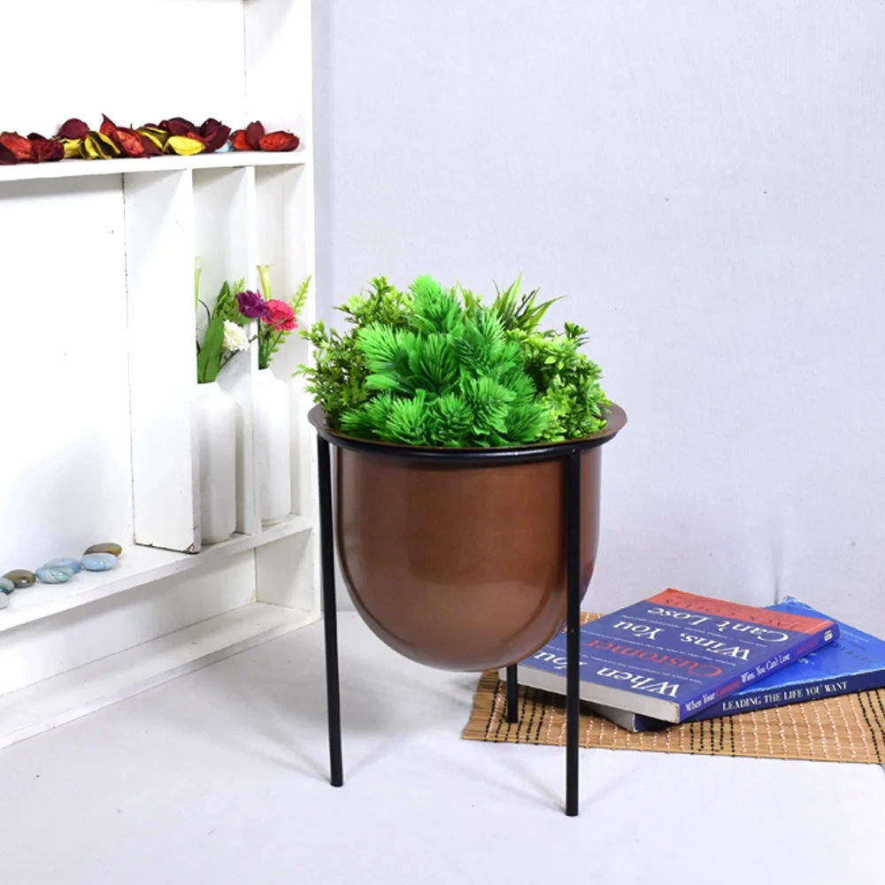 Eco Friendly Handmade 100% Iron Round Modern Copper Coated Color 8.5 x 7.2 x 7.2 Inches Planters Pot for Lawn, Balcony, Garden, Patios, Wall stand, Restaurant, Banquet Hall, Spa, Beauty Parlor etc.
