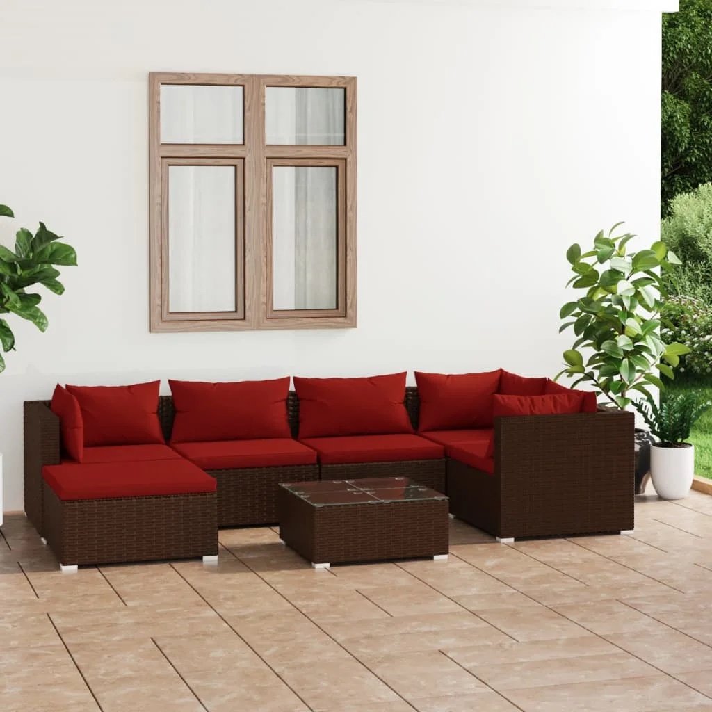 Irfora 7 Piece Patio Set with Cushions Poly Rattan Brown