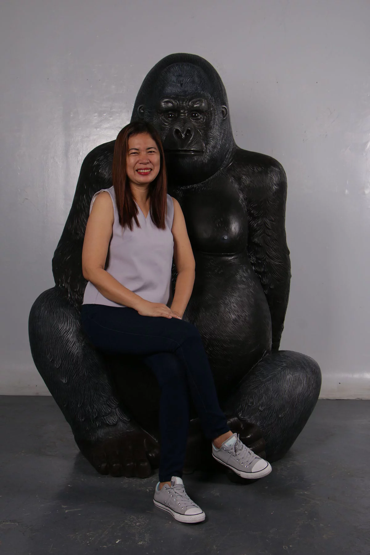 Large Silver Back Gorilla Sitting Life Size Statue