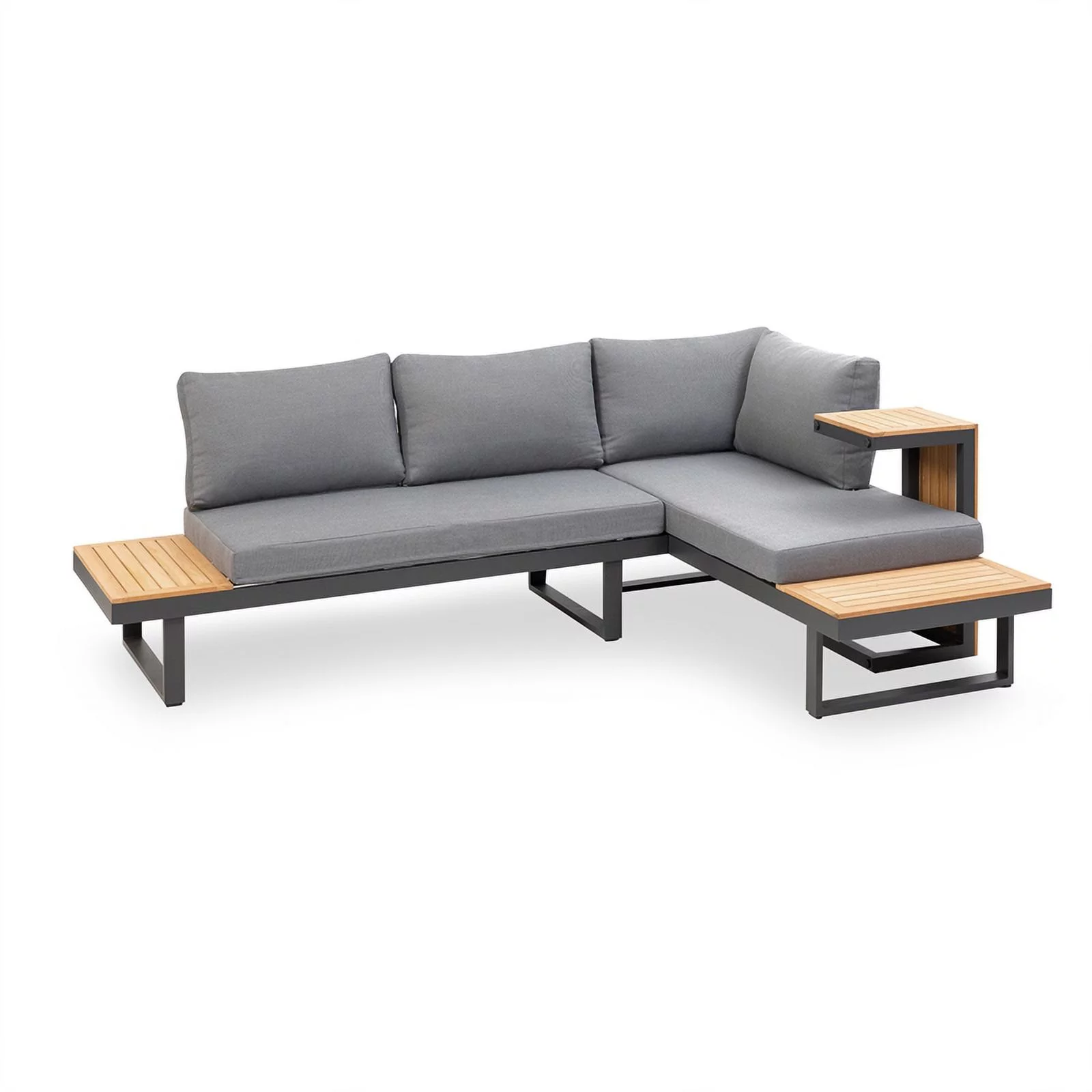 Kingfisher Lane Modular Teak Solid Wood Sectional Sofa in Natural/Gunmetal