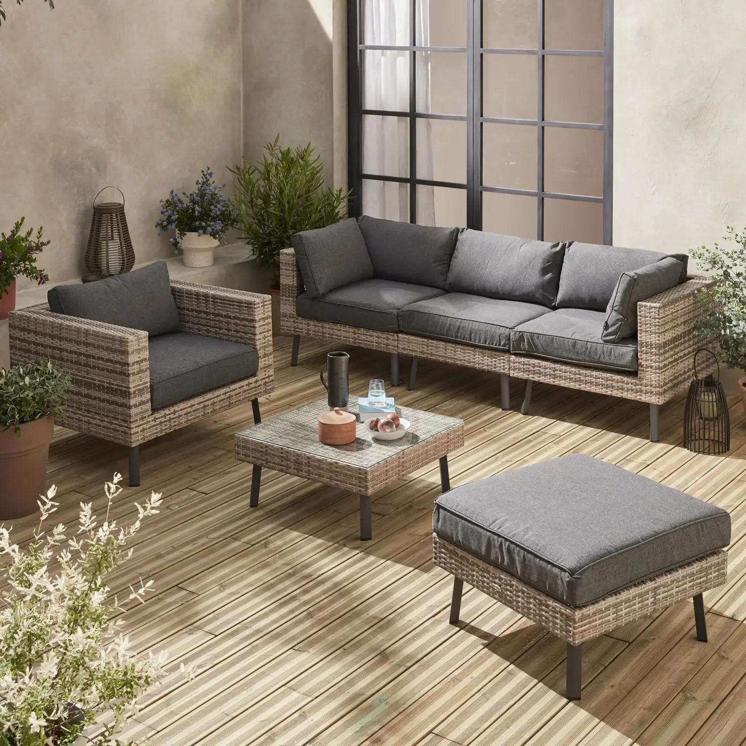 SUSIE'S GARDEN 6 Piece Outdoor Patio Wicker Furniture Set, Olefin Outdoor Sectional Sofa Deep Seating Water Resistant