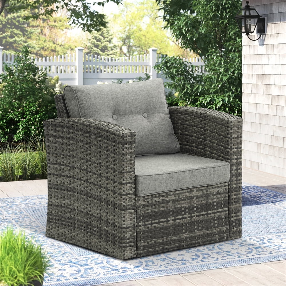 LEIYEHOOM Comfortable Light Gray Single Sofa Chair Rattan Patio Outdoor Leisure