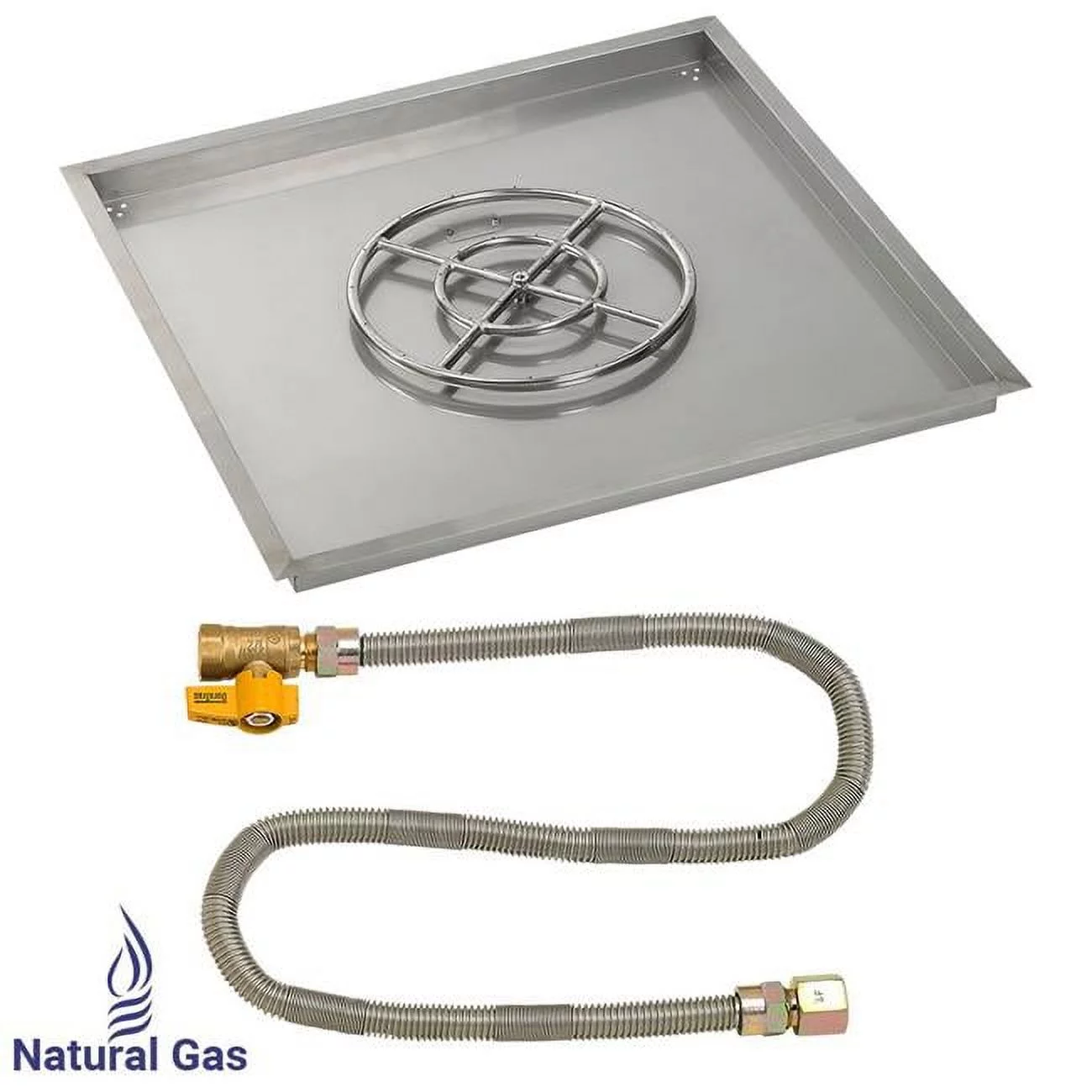 American Fireglass  36 in. Square Stainless Steel Drop-In Pan with Match Light Kit - Natural Gas