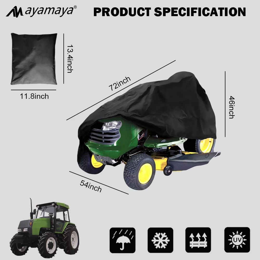 Riding Lawn Mower Cover,AYAMAYA Waterproof Windproof Lawn Tractor Cover for Outdoor,Durable Heavy Duty 210D Covers for Lawn Weeder,Universal Anti UV Dust Snow Adjustable Lawn Mower Covers(Black)