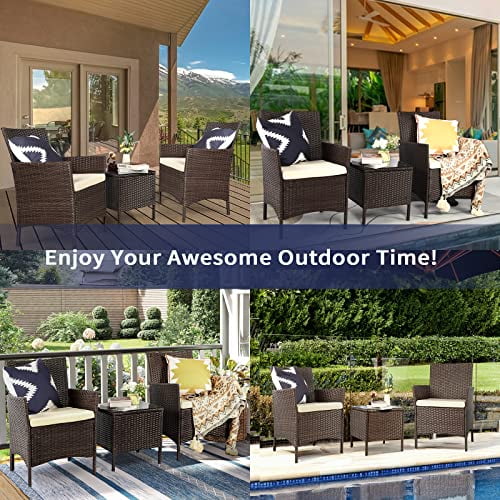 KAWIVAST Patio Furniture Set 3 Piece, Wicker Patio Furniture Sets, Outdoor PE Rattan Furniture, Front Porch Furniture, All-Weather Patio Furniture, Balcony Furniture