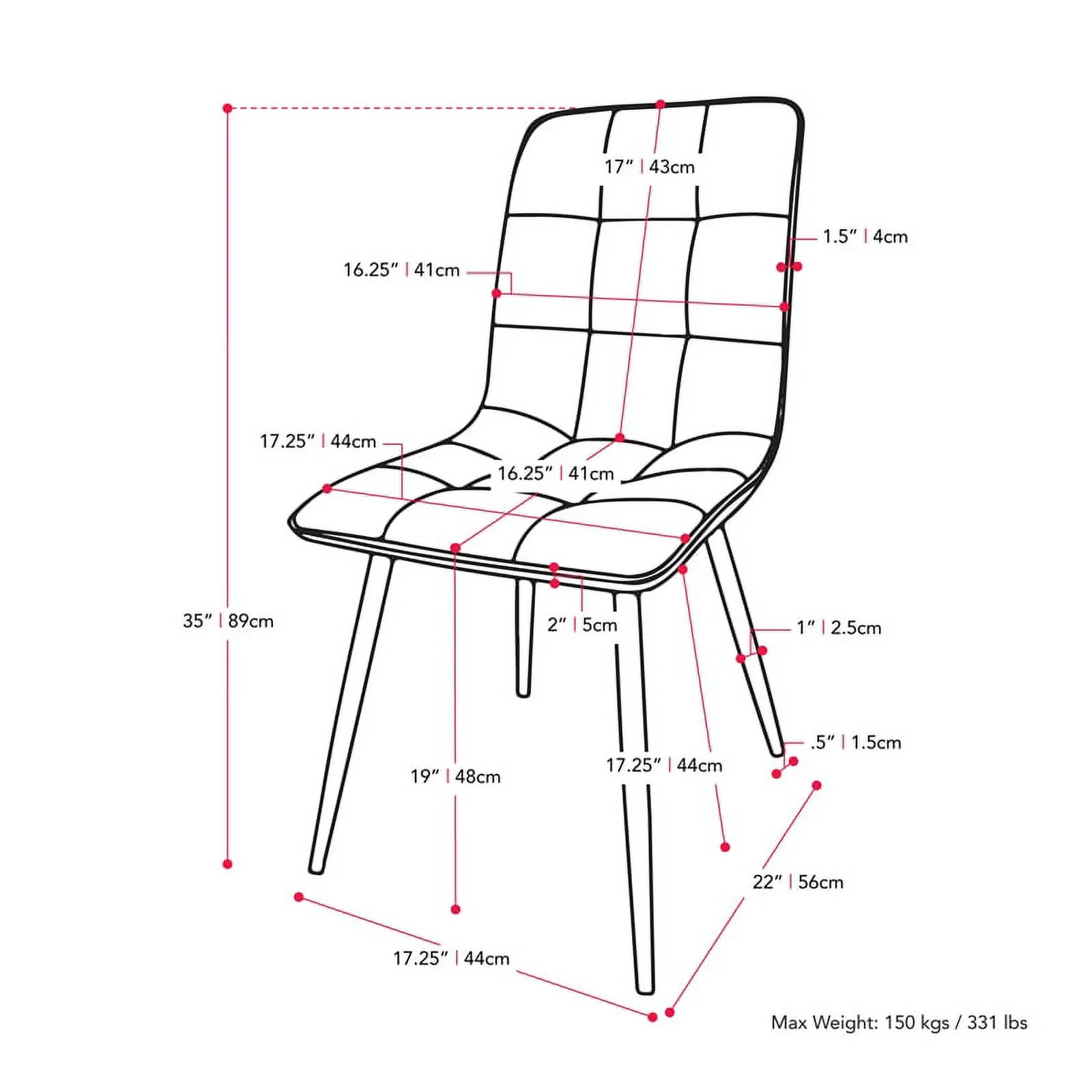 CorLiving Lennox Iron Leg Dining Set with Black Fabric Chairs 5pc